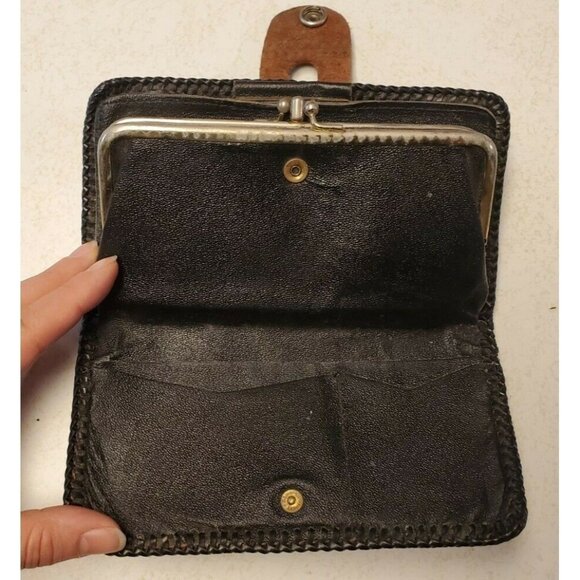 Vtg Hand Tooled Butterfly Brown Leather Wallet Coin Pocket, 7.5" x 4" - Picture 7 of 8